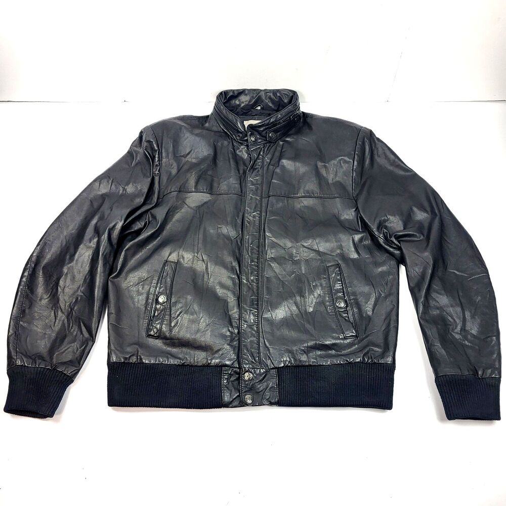 Saddlery Cooper Men's Genuine Leather Bomber Jacket Black Size 42